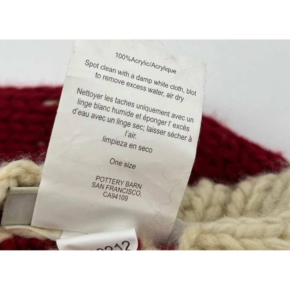 POTTERY BARN Christmas Stocking Red Ivory Chunky Knit‎ Snowflake Bells Holiday